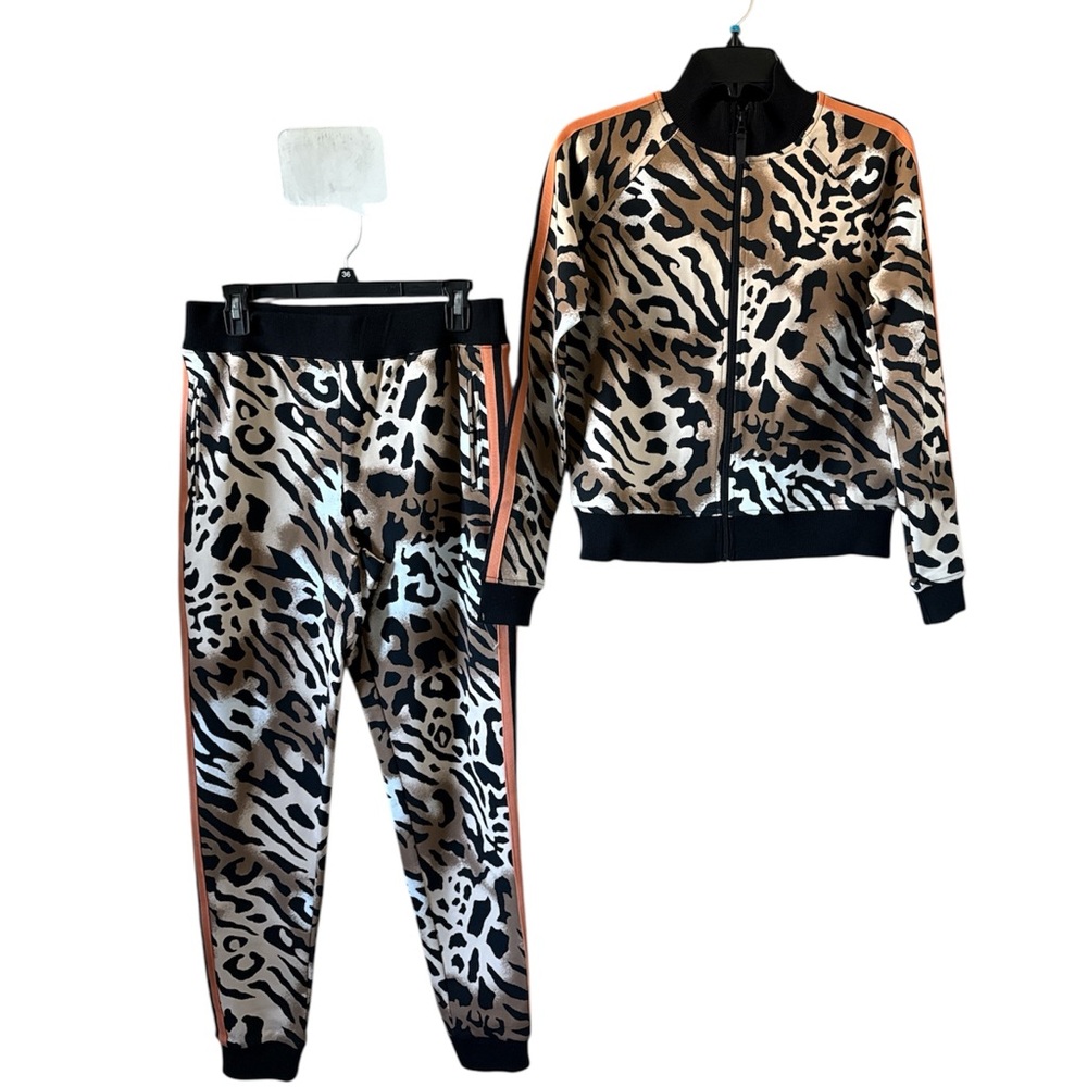 G by Giuliana Womenโs Animal Print Tracksuit Set Brown Black Coral Striped S NEW